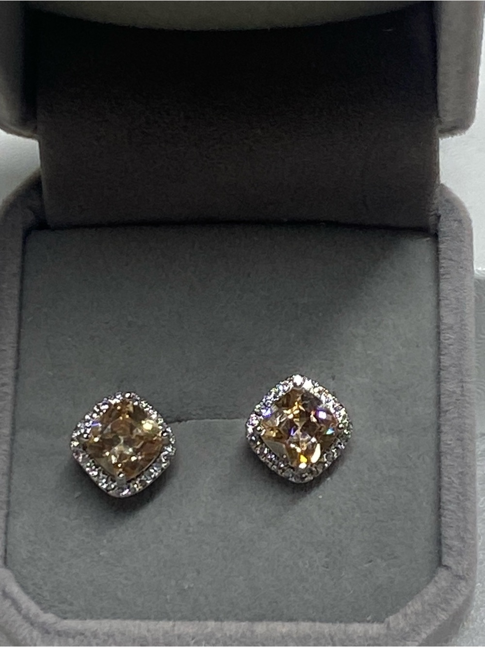 Sterling silver Golden Cushion Halo Stud Earrings